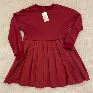 PrettyGarden Womens Wine Red Long Sleeve Pleated Mixed Media Mini Dress Size S